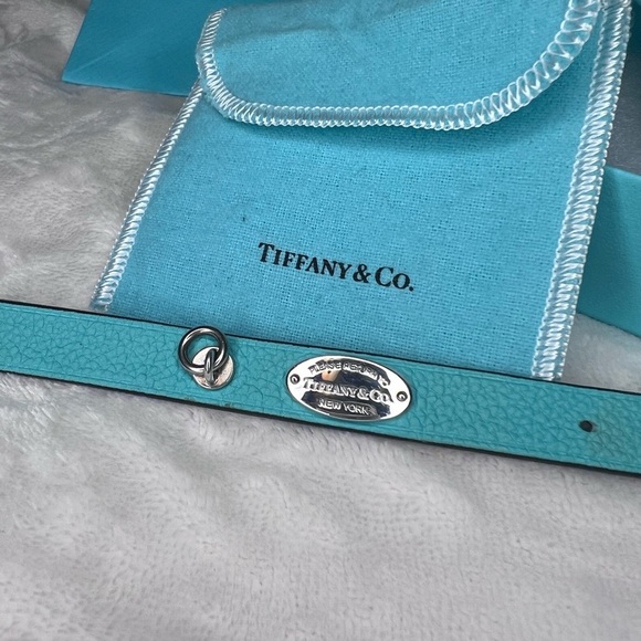 Tiffany & Co. Aqua Leather Bracelet with Silver Plaque - Picture 5 of 13